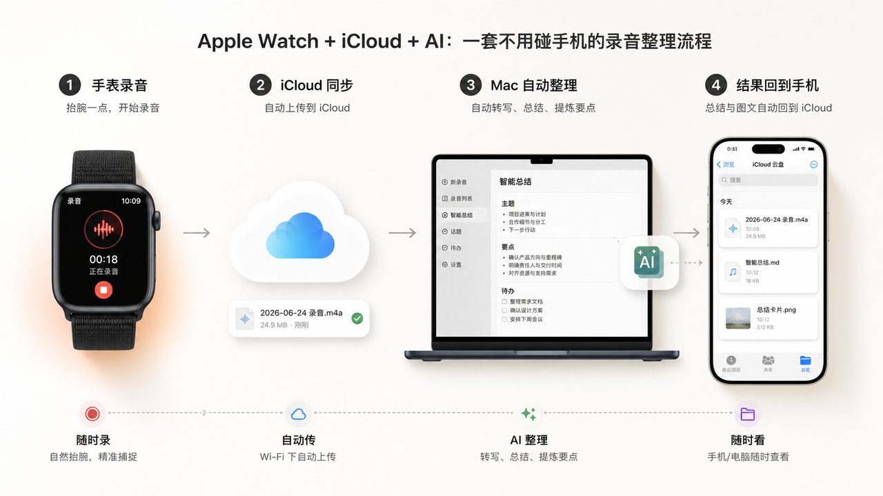 Apple Watch + iCloud + AI 的录音整理流程